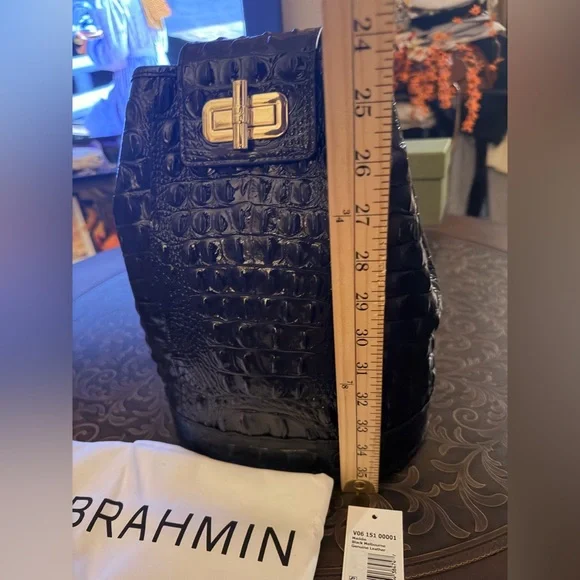 Brahmin Black Croc Embossed Sling Backpack - Picture 2 of 6